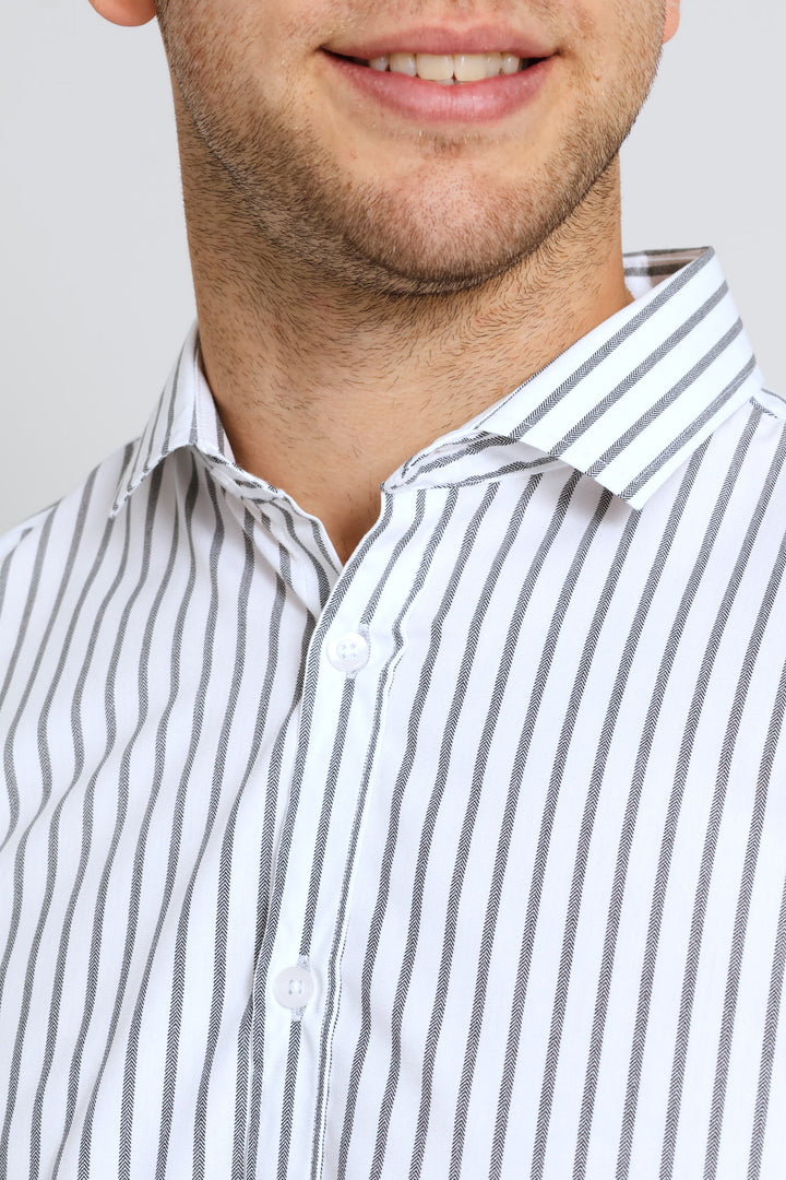Slim Basic Stripe Printed Shirt - Grey/White