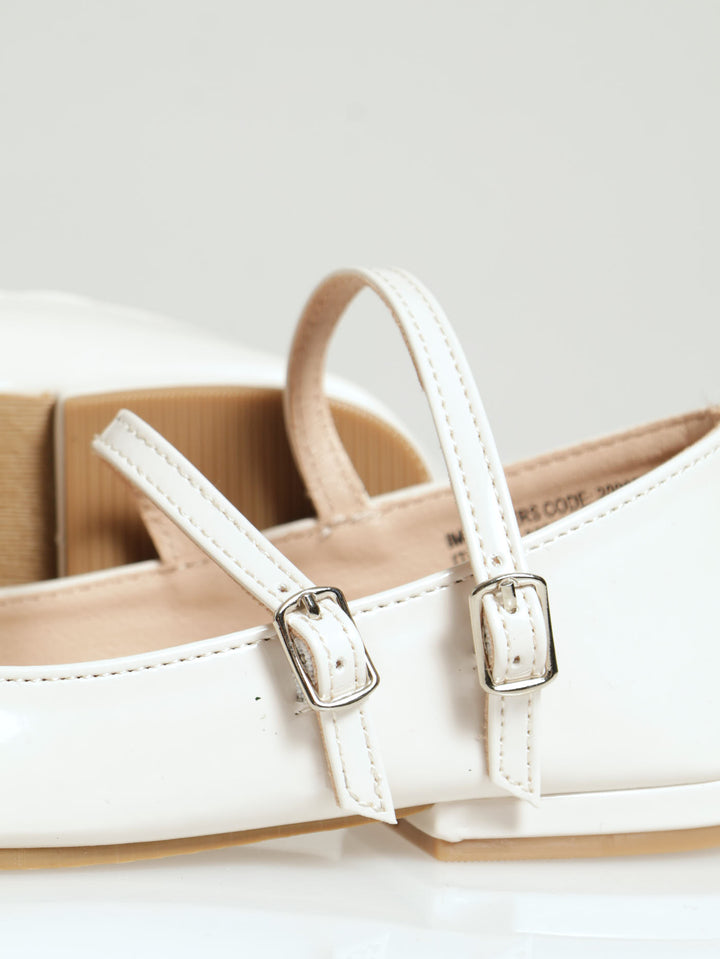 Girls Patent Heel Pump - Off White