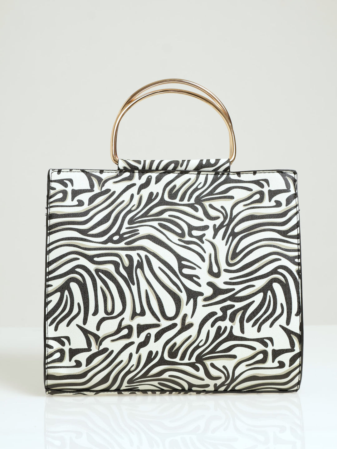 Gold Handle Swirl Print Square Tote Bag