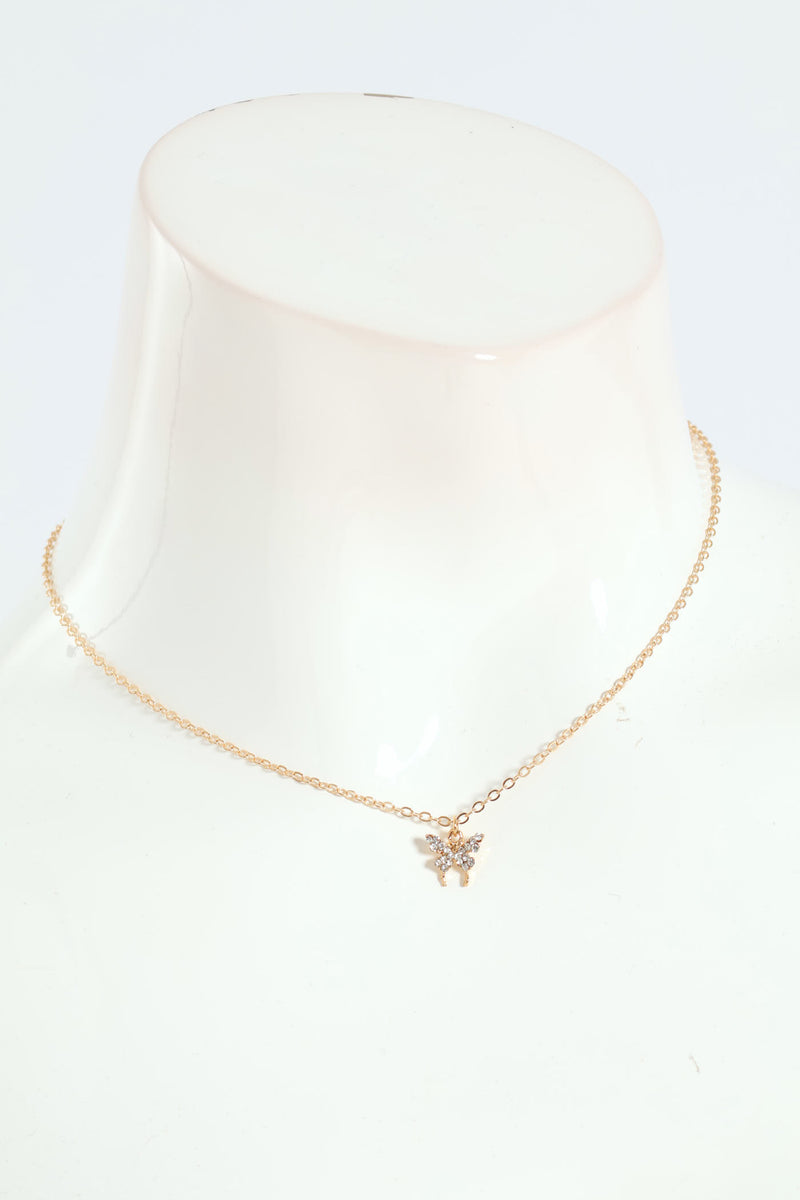 Dainty Diamante Butterfly Necklace - Gold