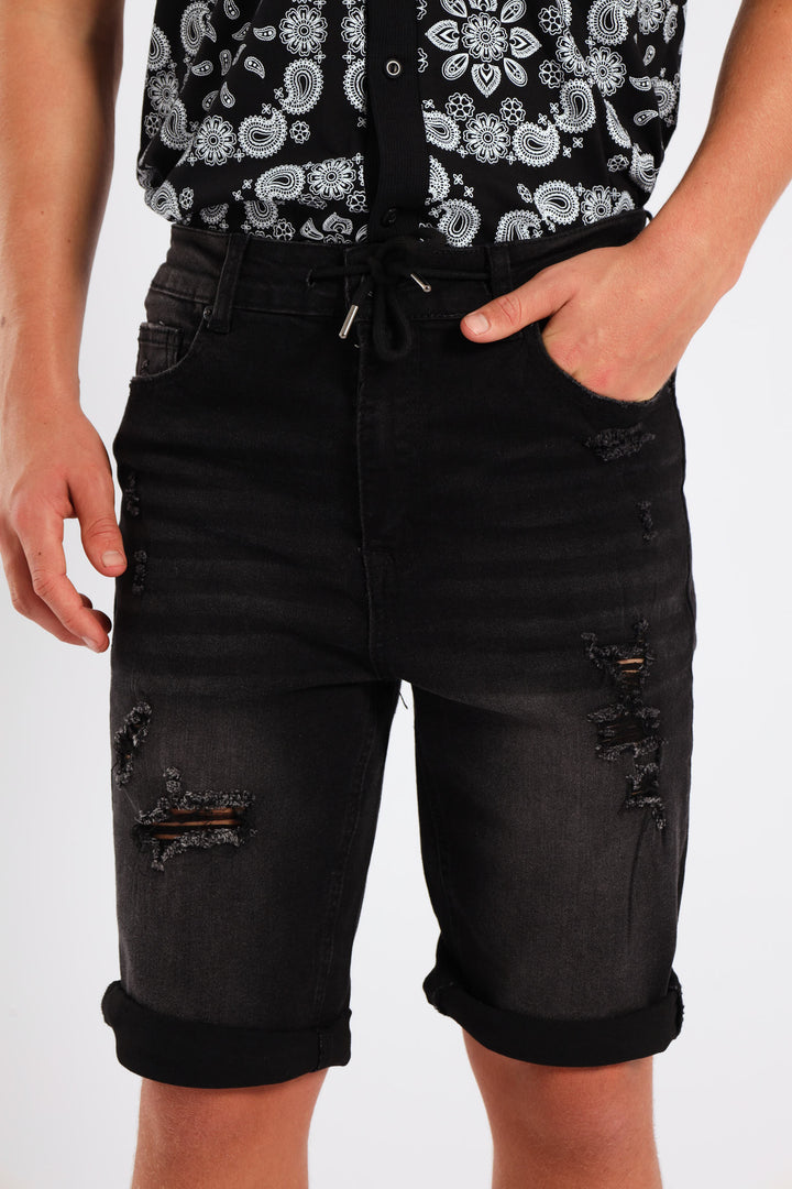 Boys Rip & Repair Denim Short - Black