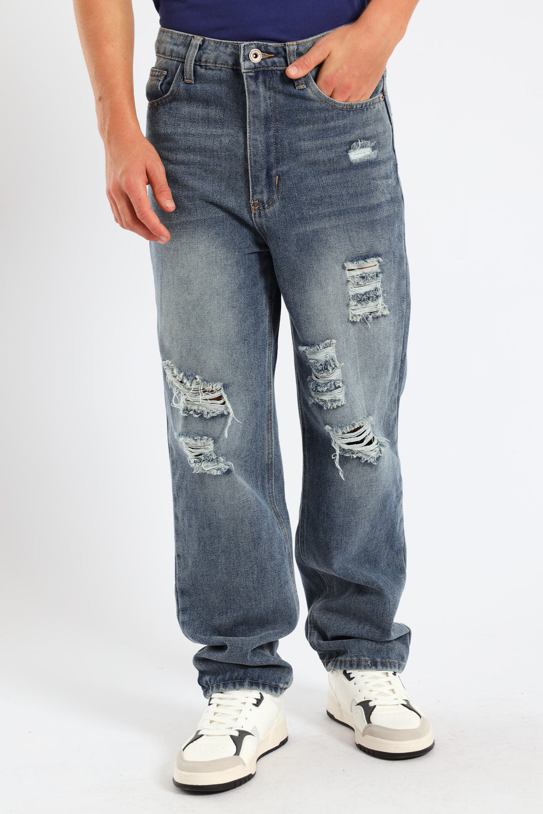 Boys Destressed Ripped Baggy Jean - Blue