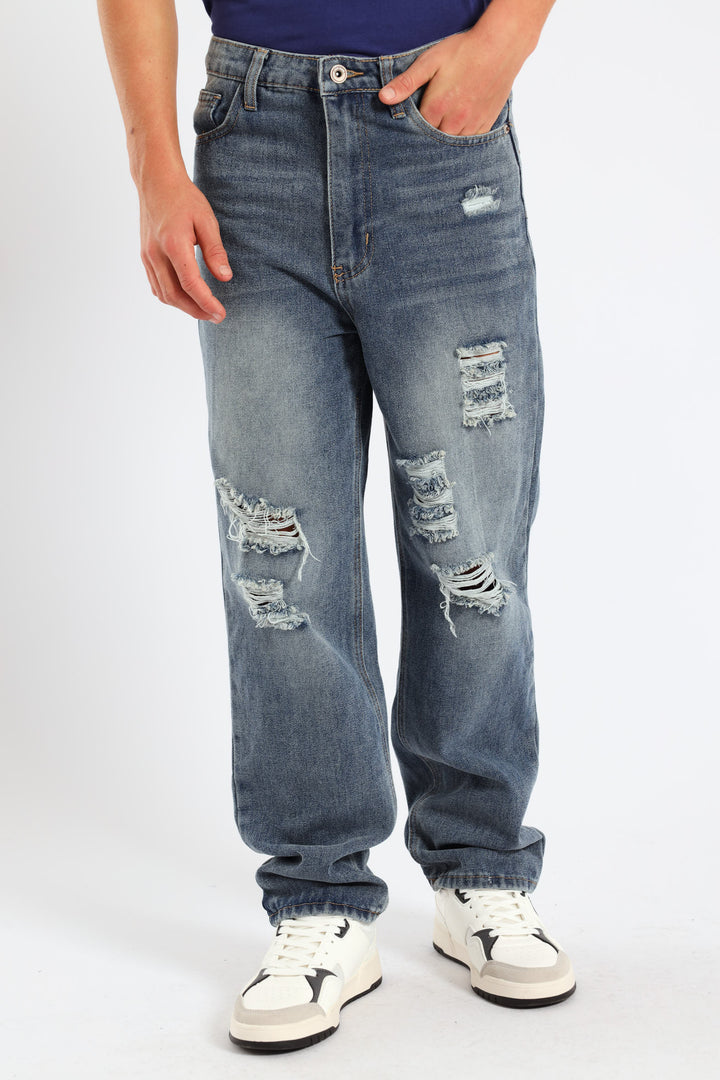 Boys Destressed Ripped Baggy Jean - Blue