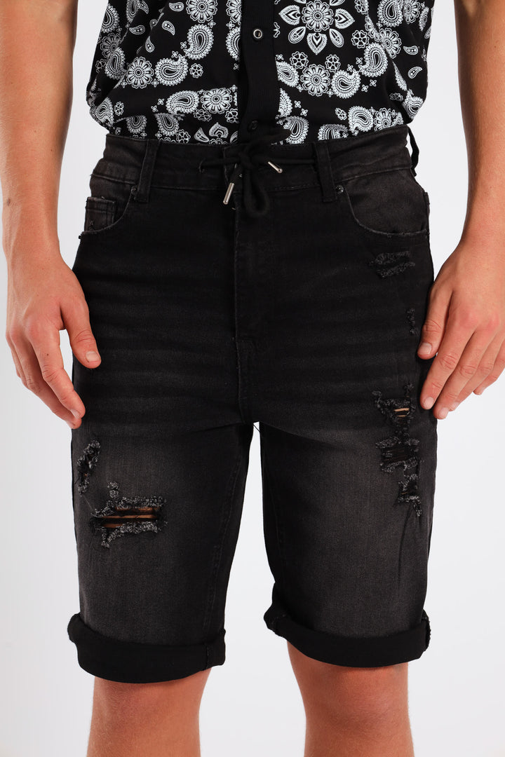 Boys Rip & Repair Denim Short - Black
