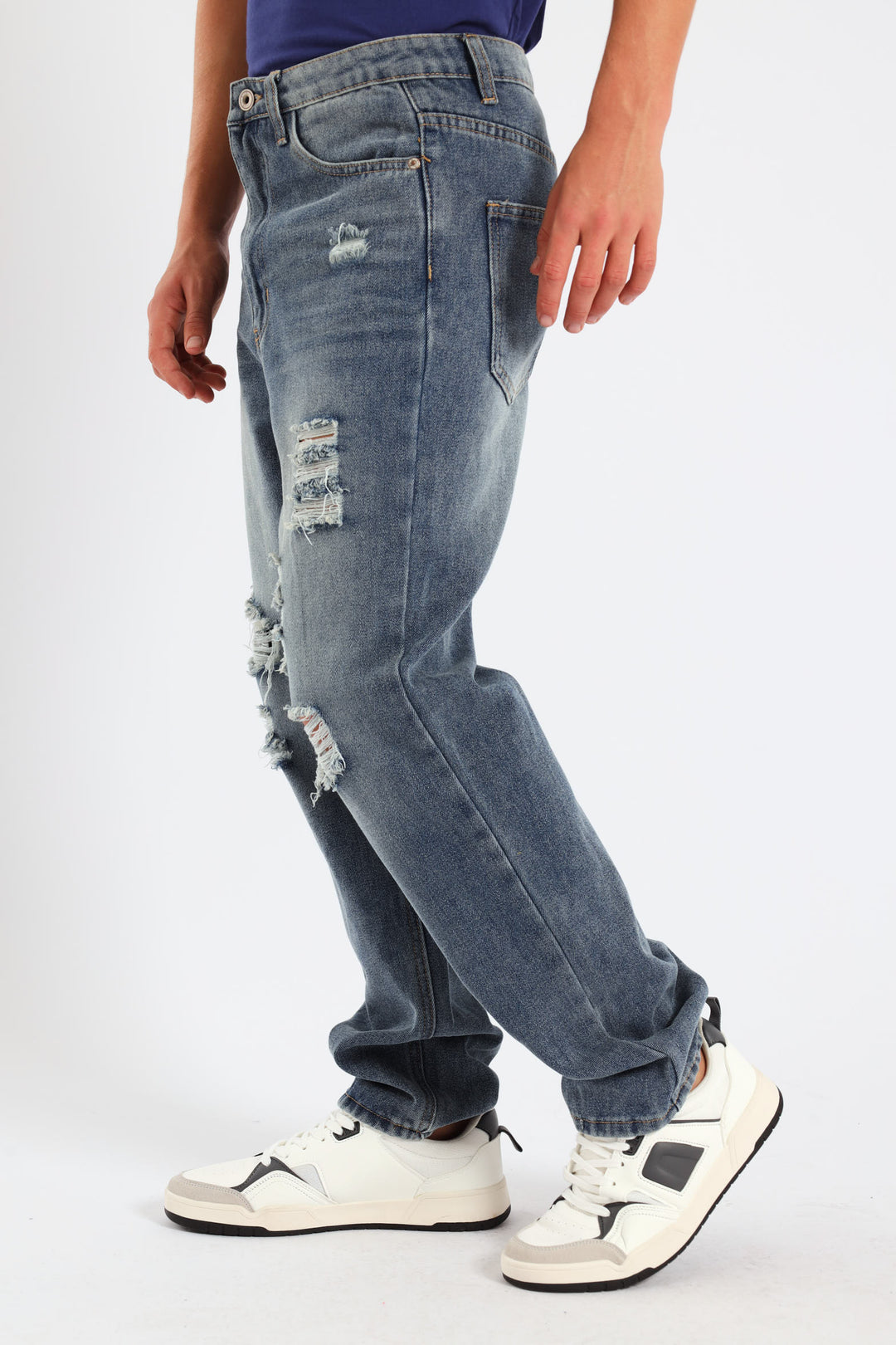 Boys Destressed Ripped Baggy Jean - Blue