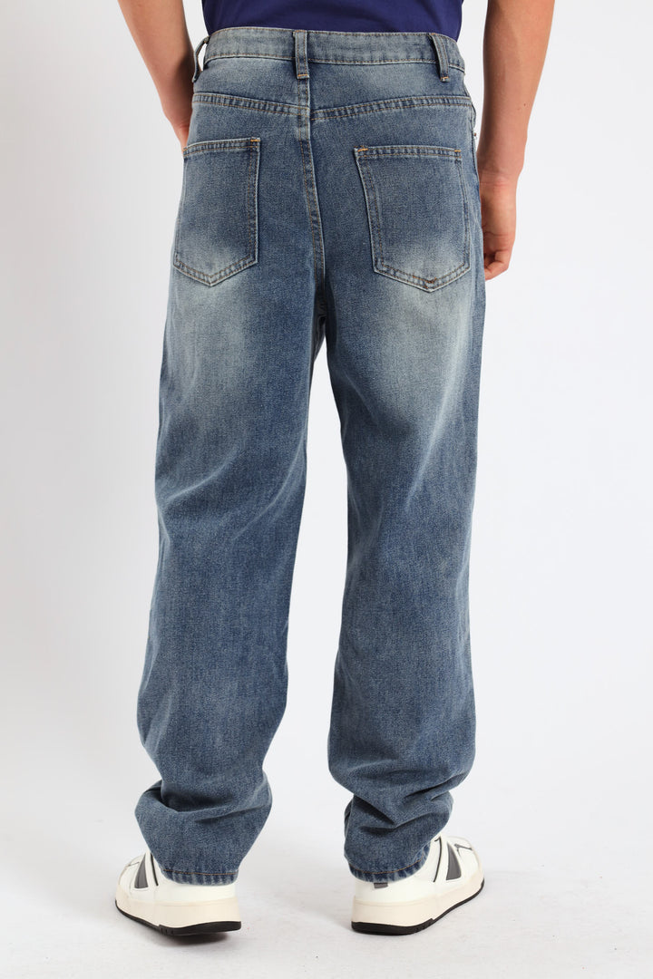 Boys Destressed Ripped Baggy Jean - Blue