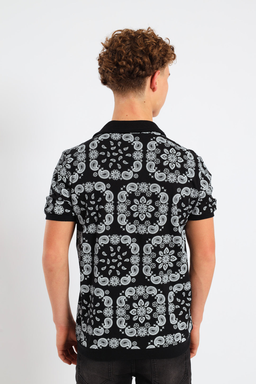 Boys Bandana Print Knit Shirt - Black