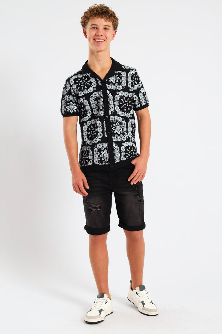 Boys Rip & Repair Denim Short - Black