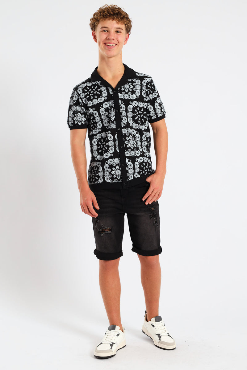 Boys Rip & Repair Denim Short - Black
