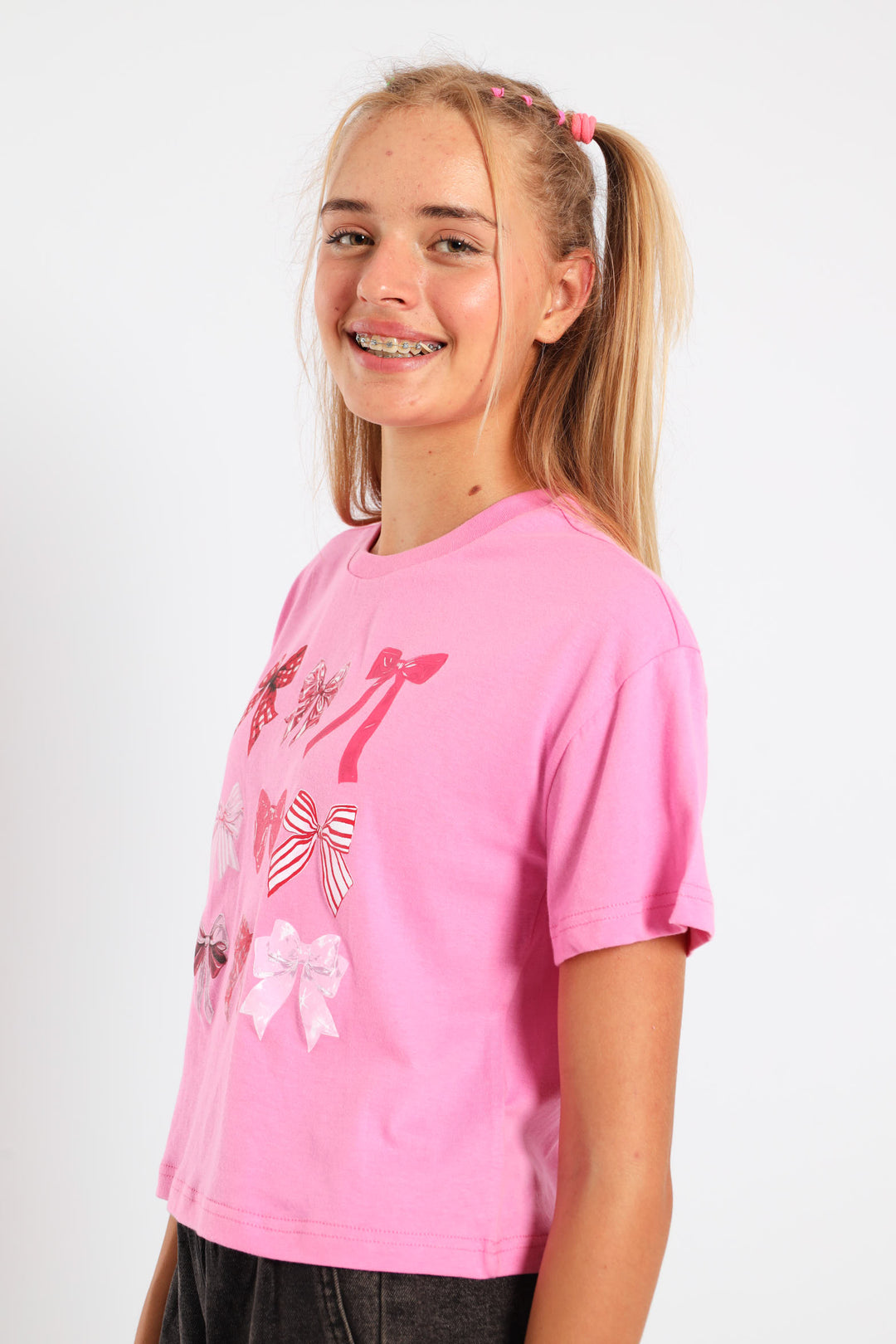 Girls Boxy Bows Tee - Pink
