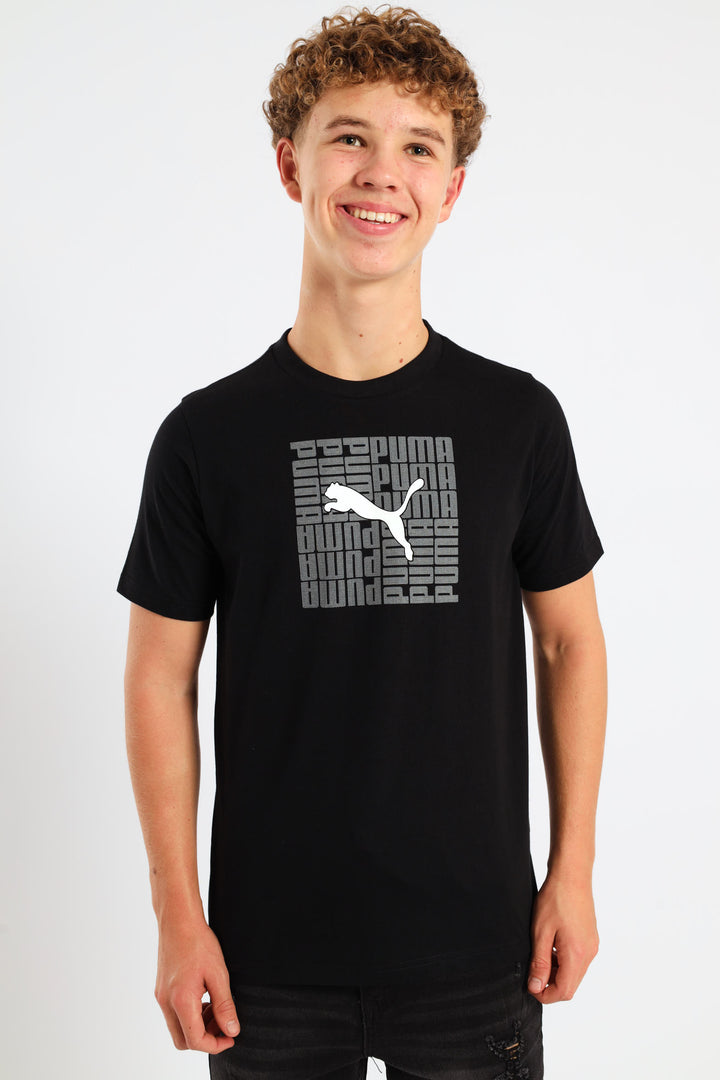 Boys Split Frame Cat Tee - Black