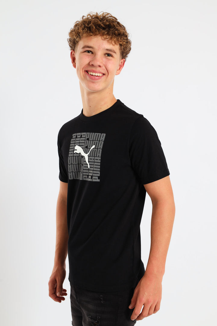 Boys Split Frame Cat Tee - Black
