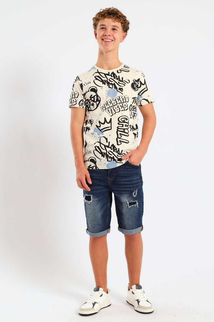 Boys Rip & Repair Denim Short - Blue