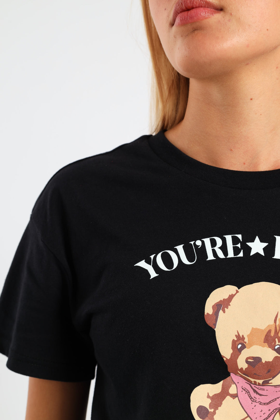 Girls Boxy Teddy Tee - Black