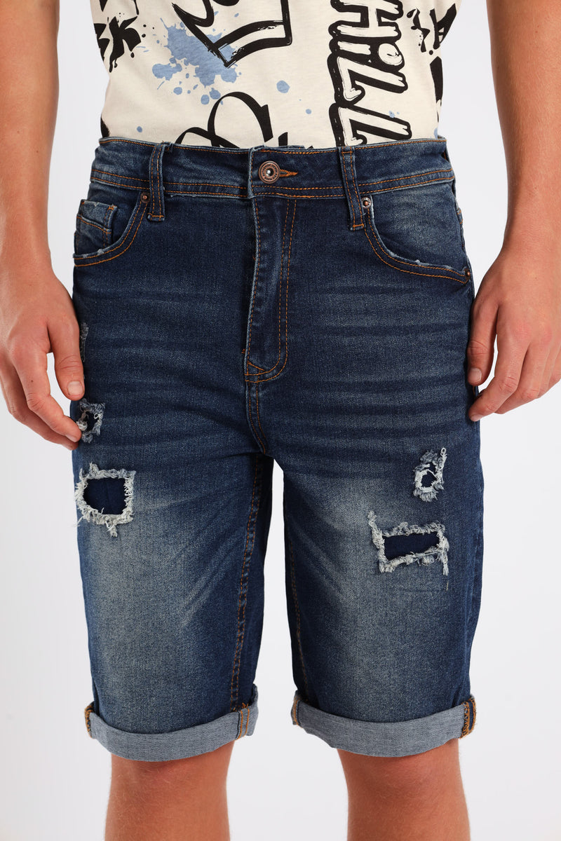Boys Rip & Repair Denim Short - Blue