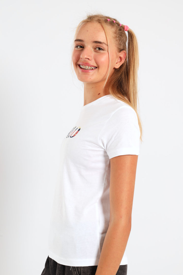 Girls Bianca Short Sleeve Print Tee - White