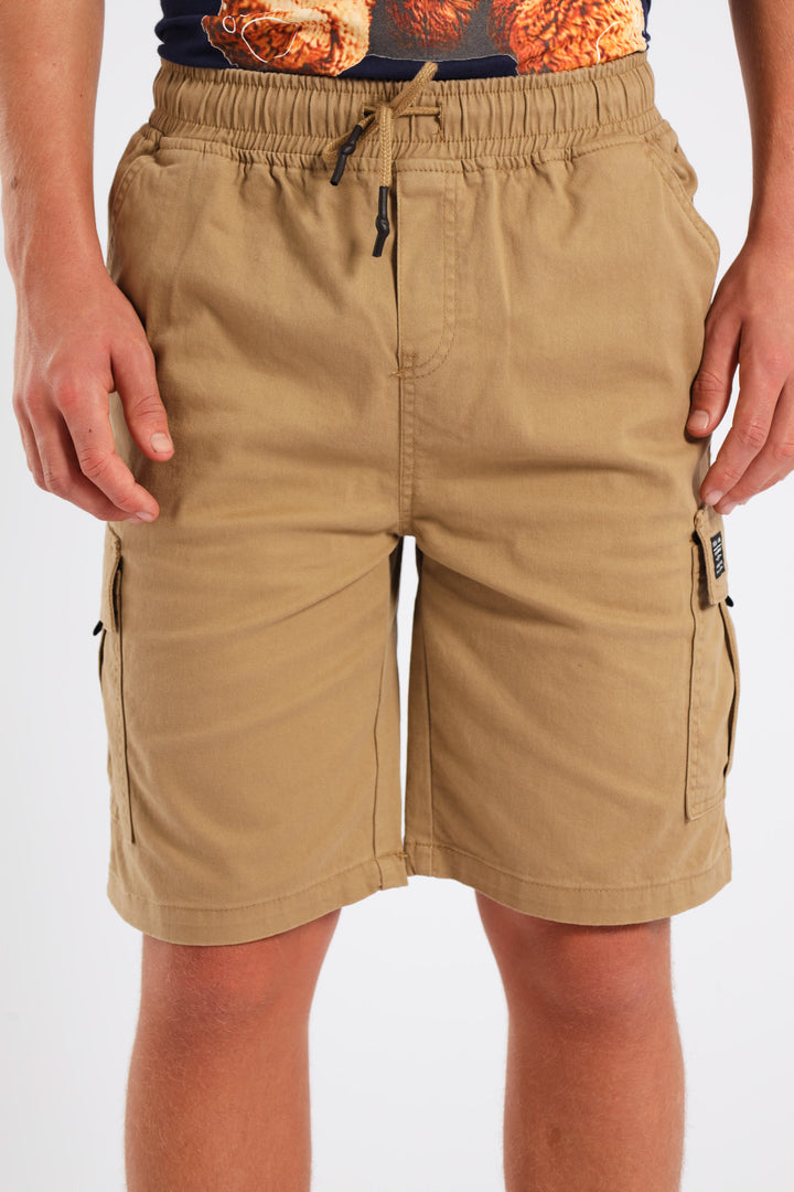 Boys Twill Cargo Shorts - Stone