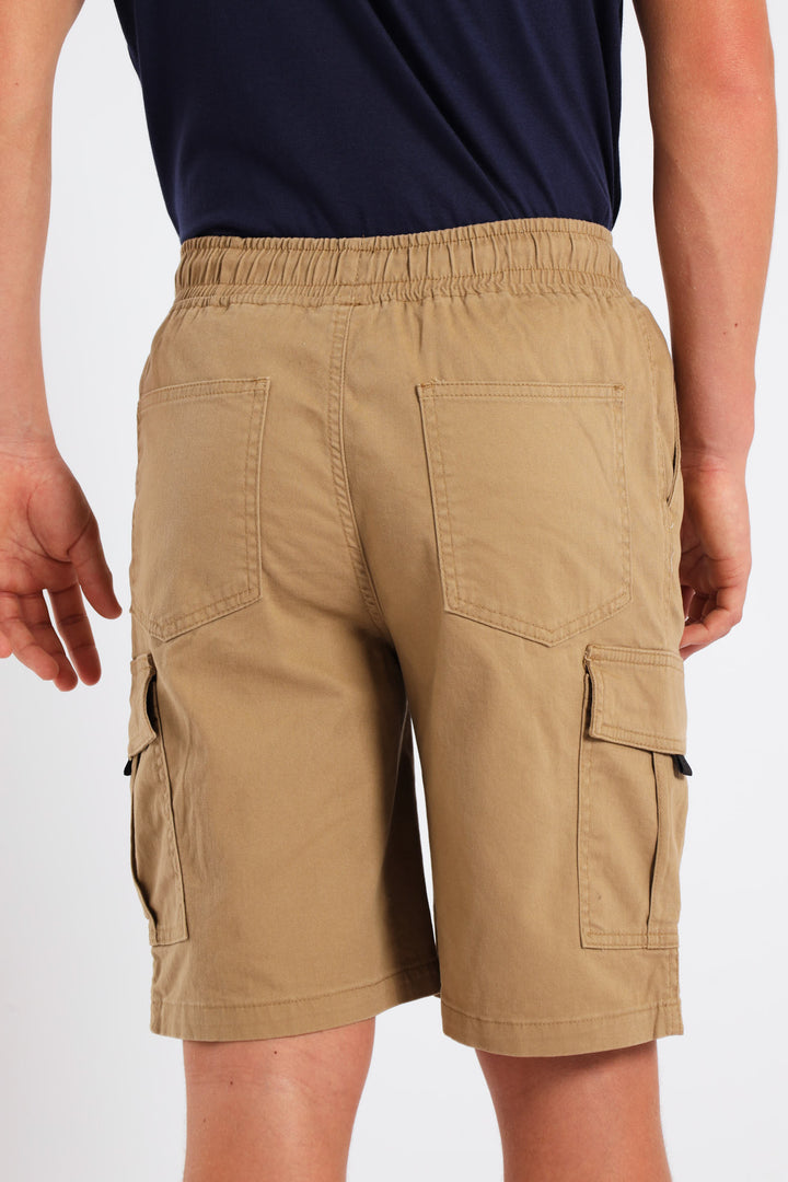 Boys Twill Cargo Shorts - Stone