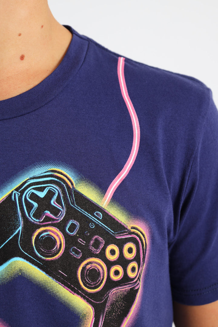 Boys Gamer Control Print Tee - Navy