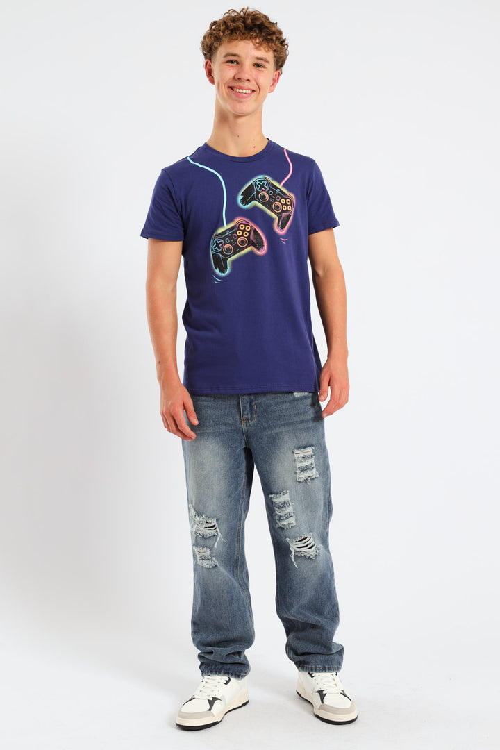 Boys Destressed Ripped Baggy Jean - Blue