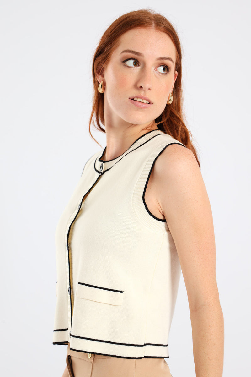 Tipped Cardigan - Cream
