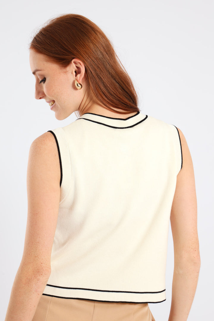 Tipped Cardigan - Cream