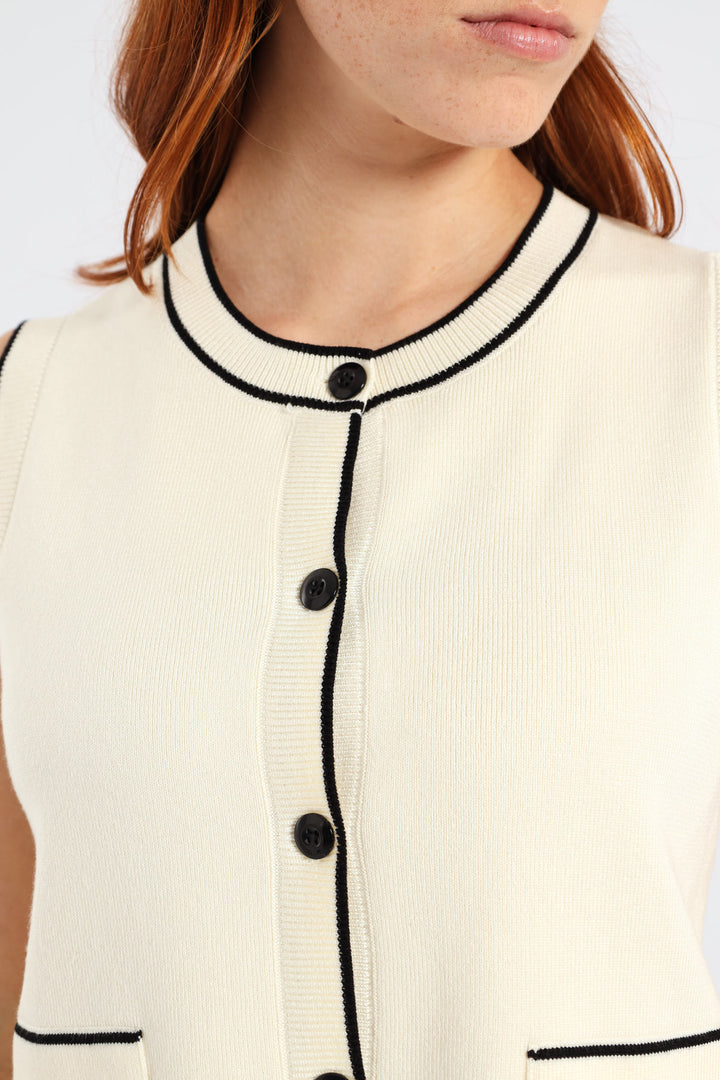 Tipped Cardigan - Cream