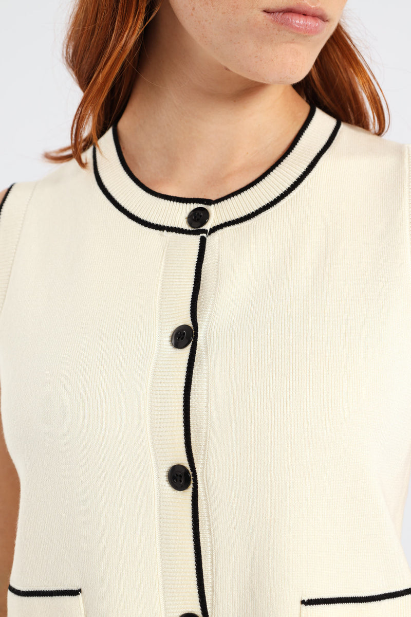 Tipped Cardigan - Cream