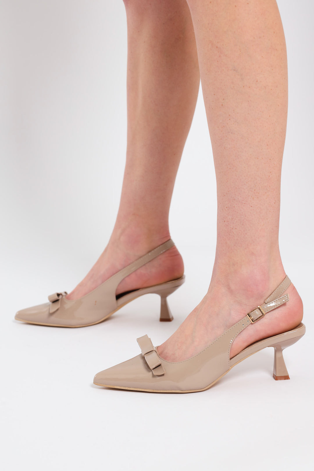 Bow Trim Slingback Kitten Heel - Nude