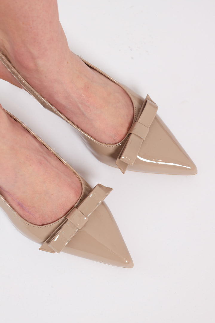 Bow Trim Slingback Kitten Heel - Nude