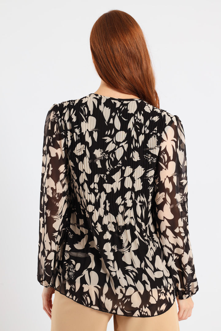 Release Pleat Monochrome Blouse - Black/Cream