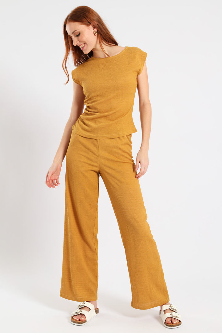 Pull-On Crinkle Wide Leg Pant - Ochre