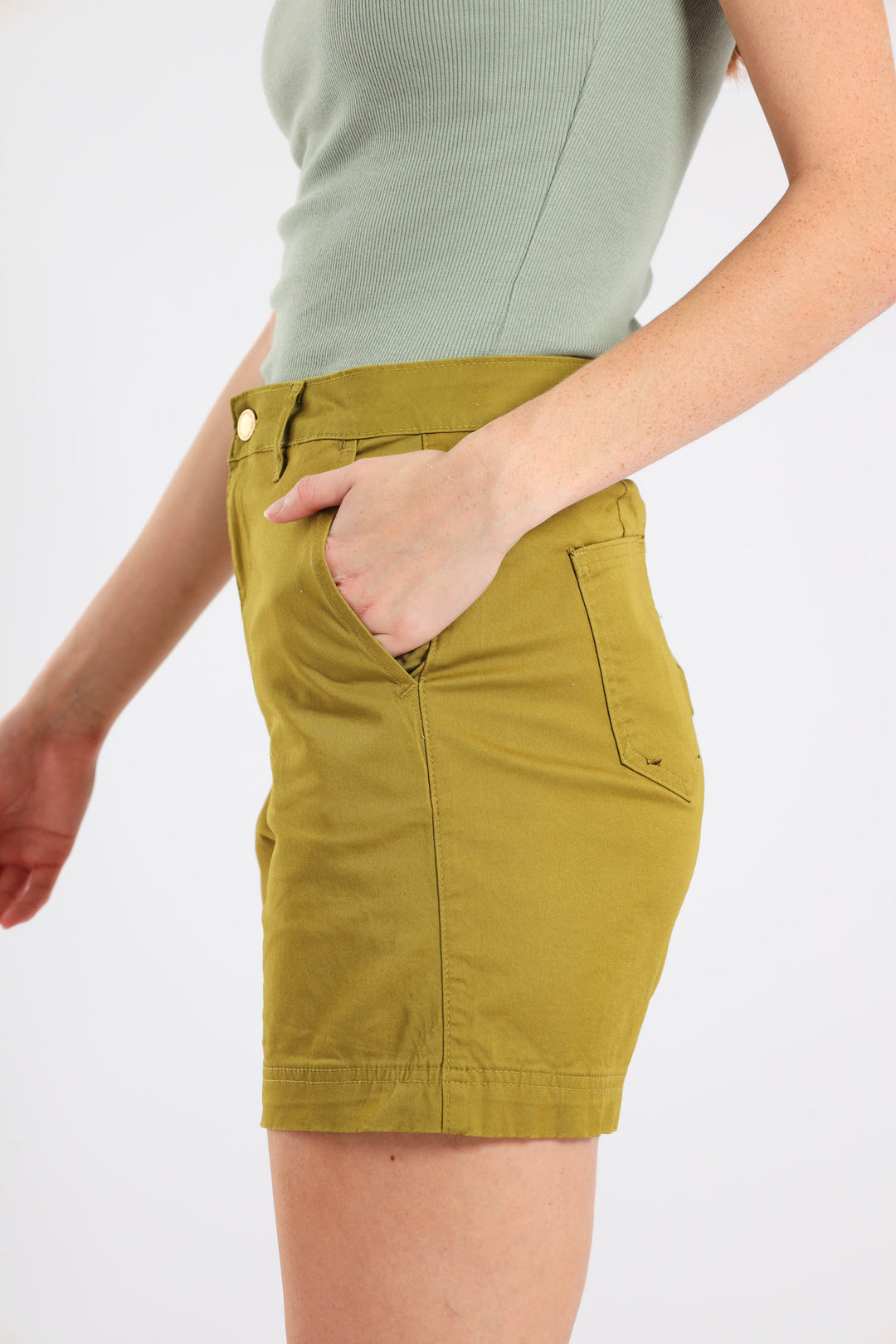 Stretch Sateen Chino Mid Thigh Shorts - Chartreuse
