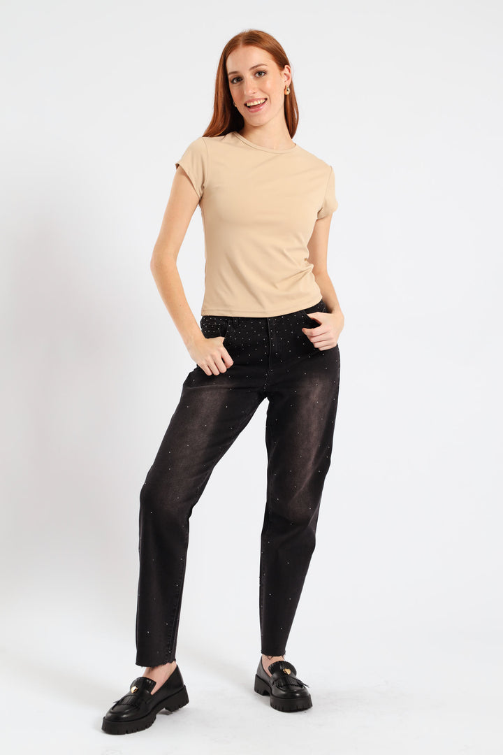 Ombre Diamante Straight Leg Jean - Black