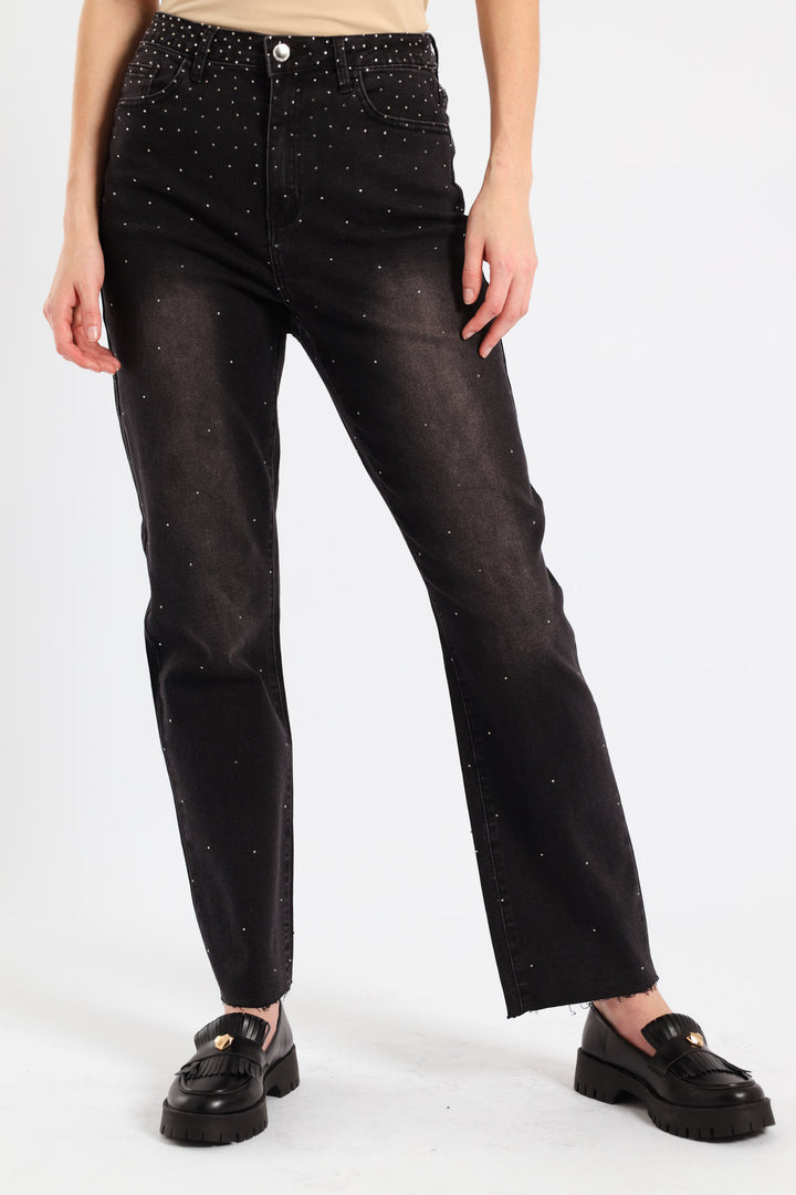 Ombre Diamante Straight Leg Jean - Black