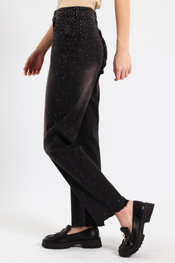 Ombre Diamante Straight Leg Jean - Black
