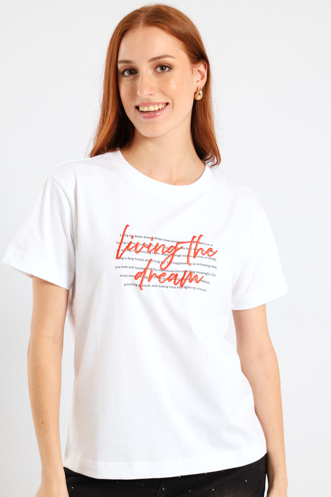 Short Sleeve Living The Dream Embroidered Regular Tee - White