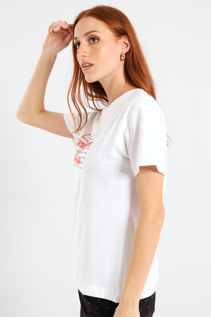 Short Sleeve Living The Dream Embroidered Regular Tee - White