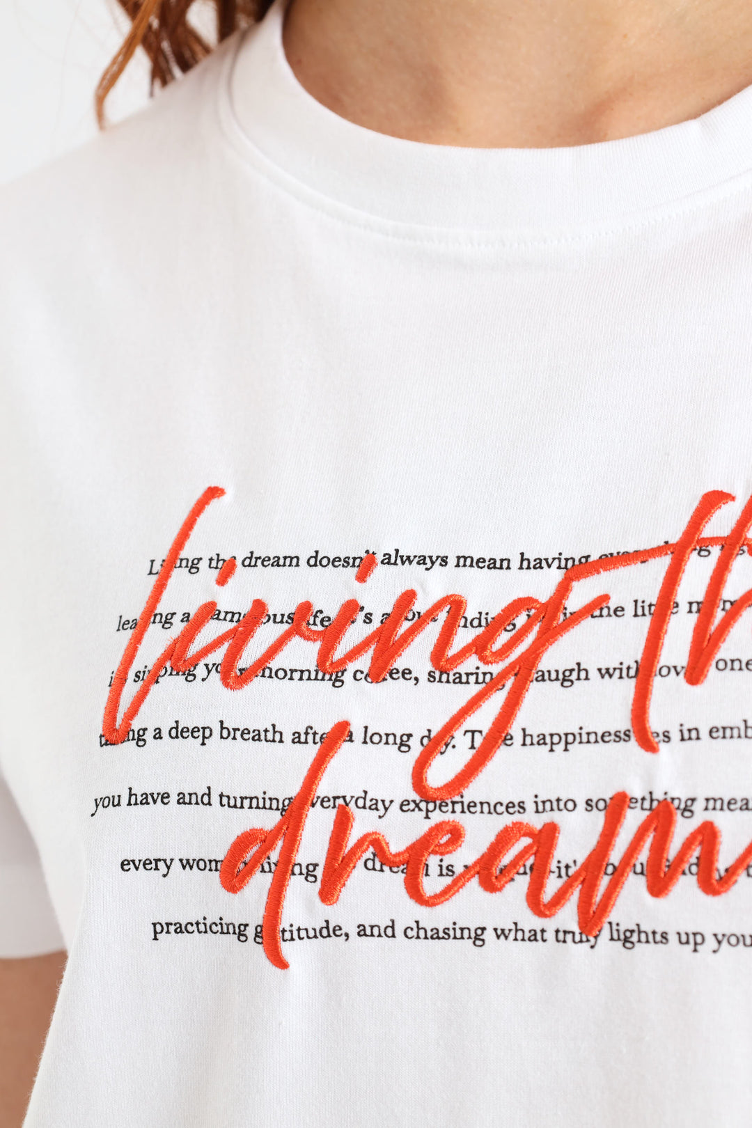 Short Sleeve Living The Dream Embroidered Regular Tee - White