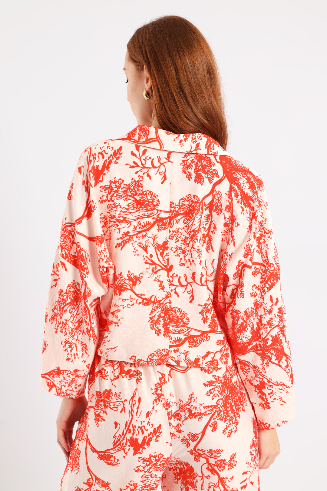 3/4 Sleeve Tie Front Linen Shirt - White/Orange