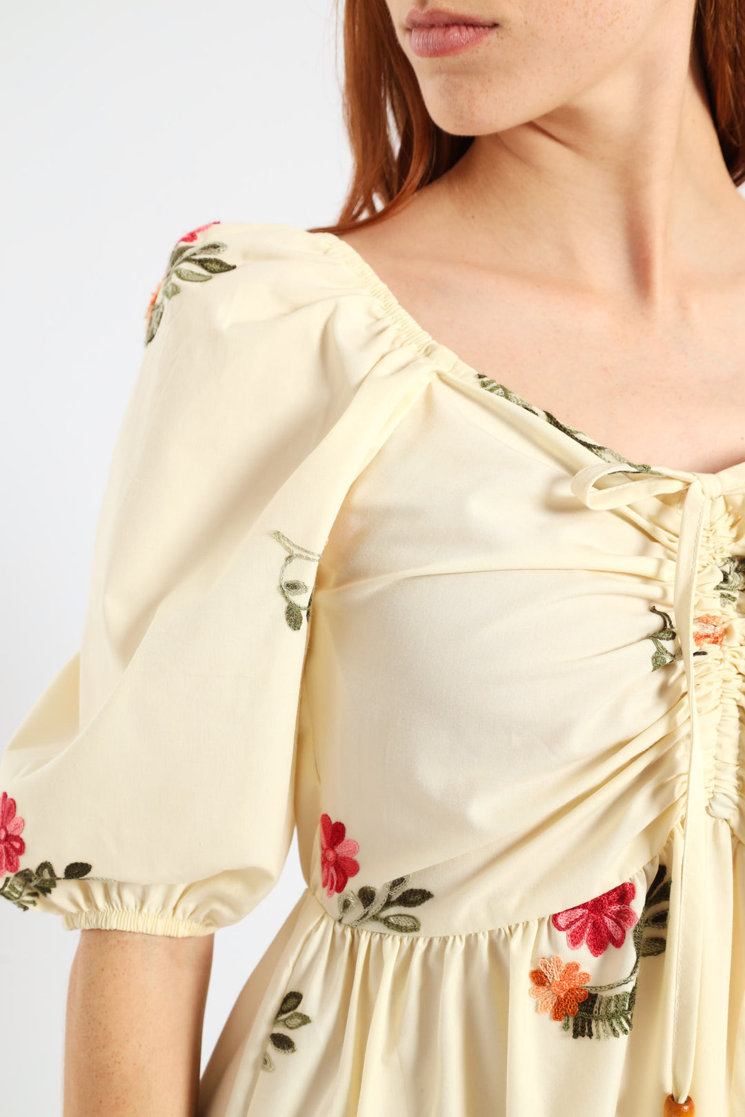 Ruched Tiered Midi Dress - Cream