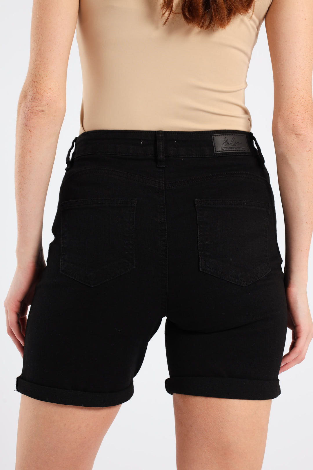Classic Roll Hem Mid Thigh Supersoft Denim Short - Black