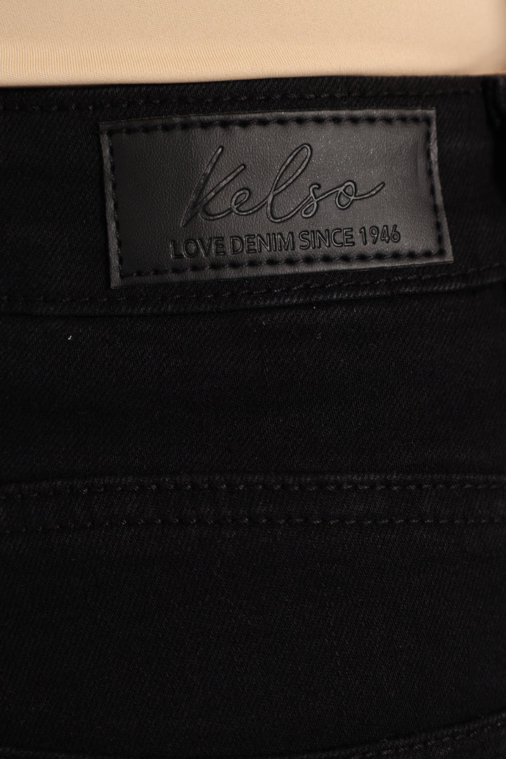 Classic Roll Hem Mid Thigh Supersoft Denim Short - Black