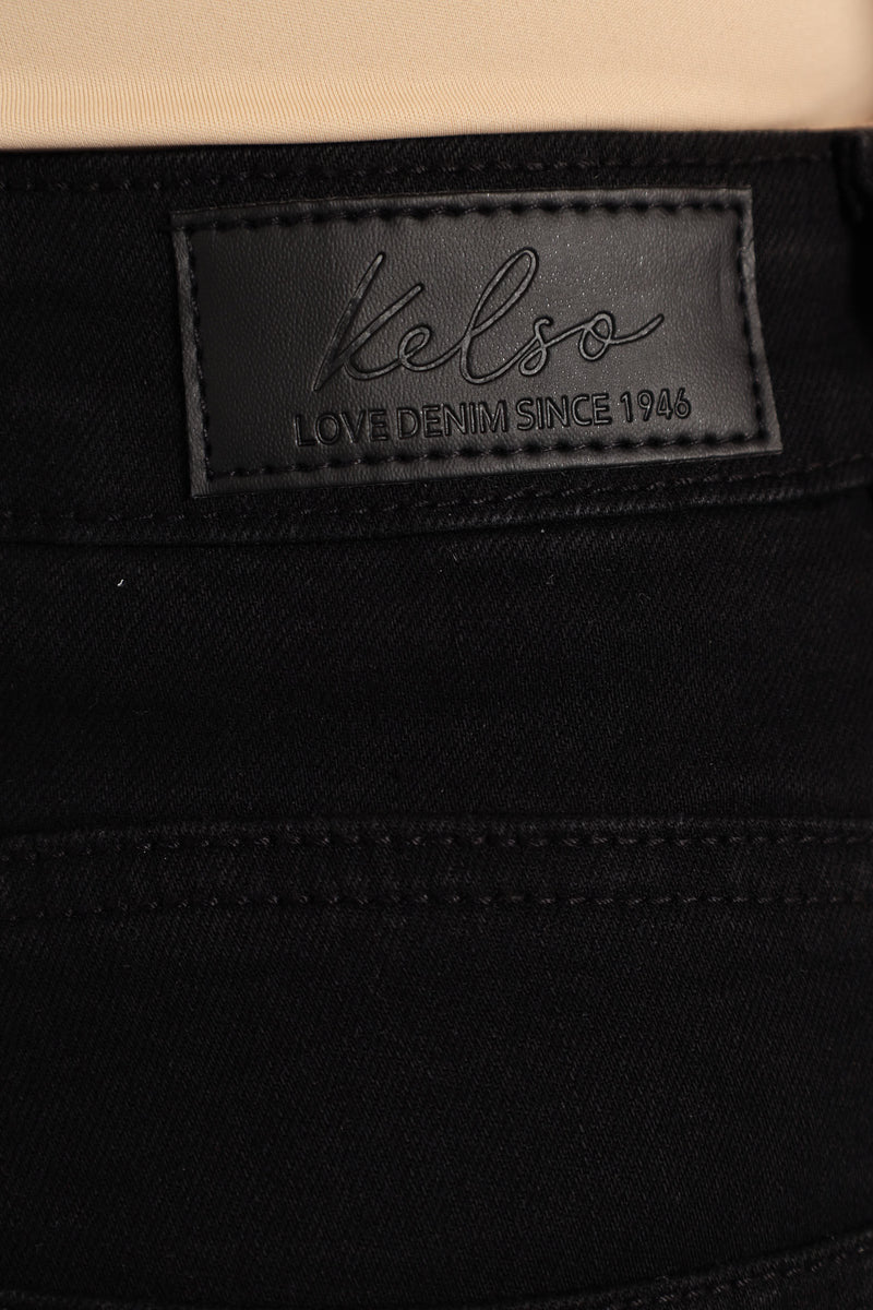 Classic Roll Hem Mid Thigh Supersoft Denim Short - Black