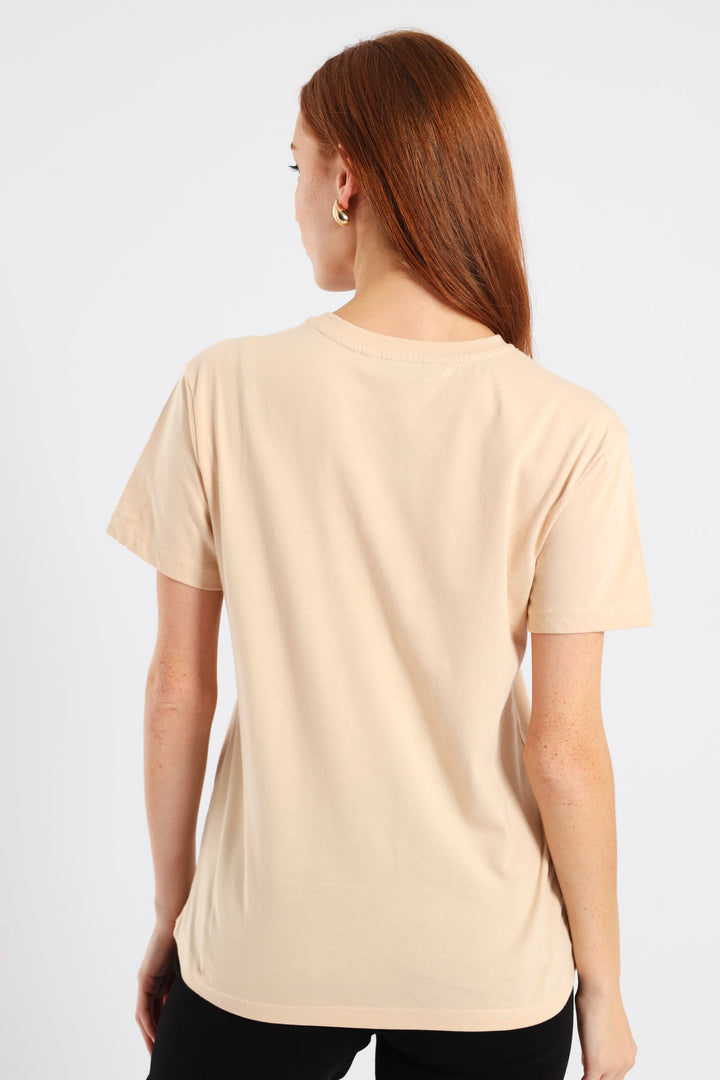Three Flower Line Face Foil Regular Tee - Wheat
