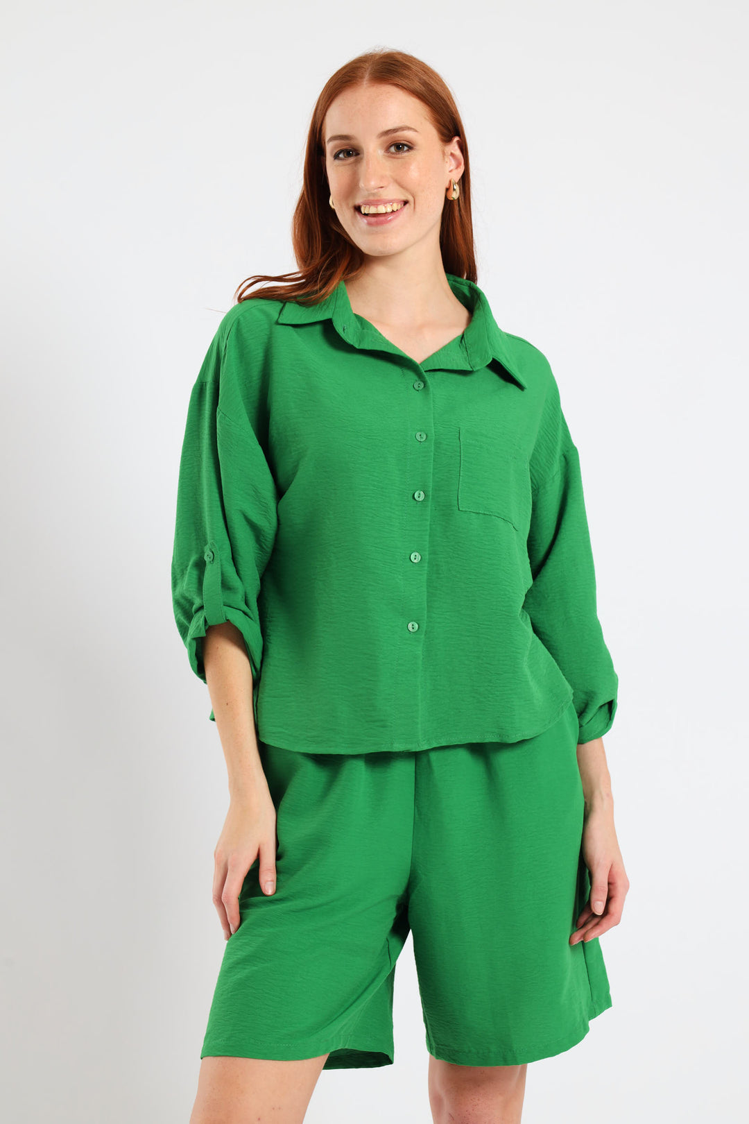 Pull-On Mid-Thigh Toggle Shorts - Emerald