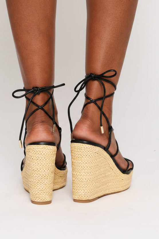 Ankle Strap High Wedge Heel - Black