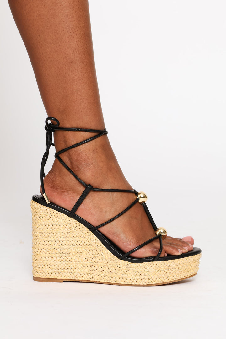Ankle Strap High Wedge Heel - Black