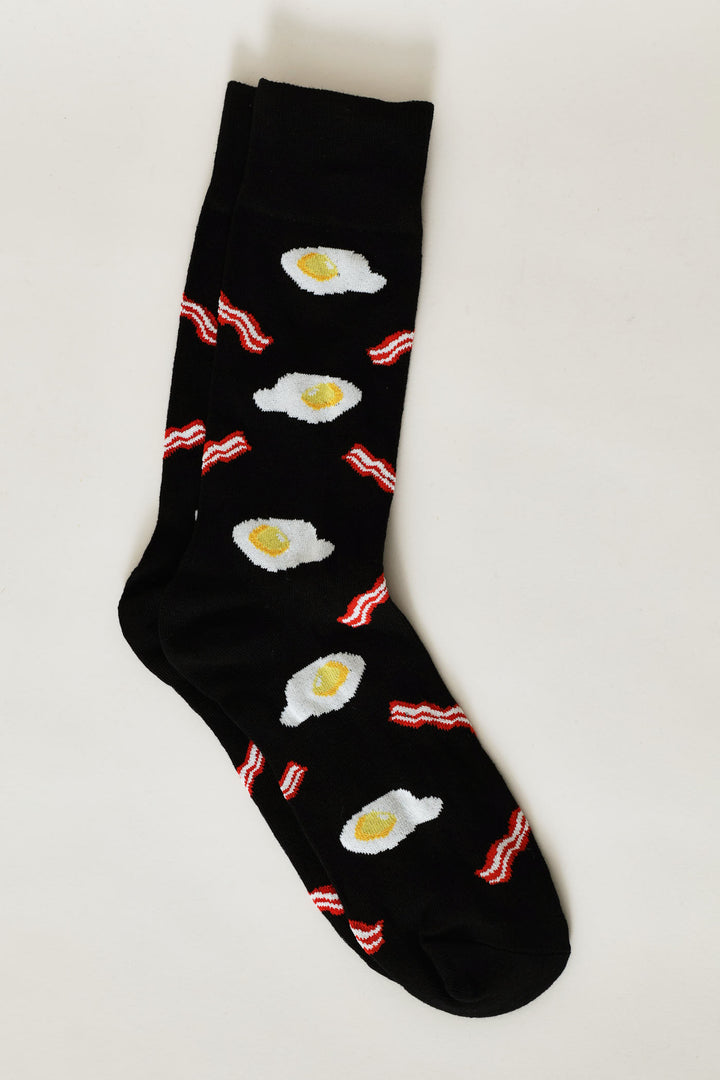 Single Bacon & Eggs Anklet Sock - Black