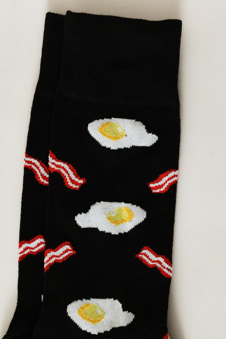 Single Bacon & Eggs Anklet Sock - Black
